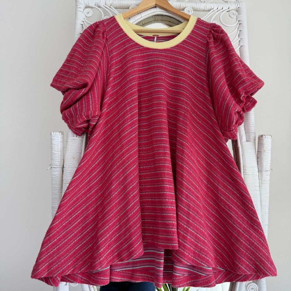 Free People Red Striped Mini Dress with Yellow Neckline